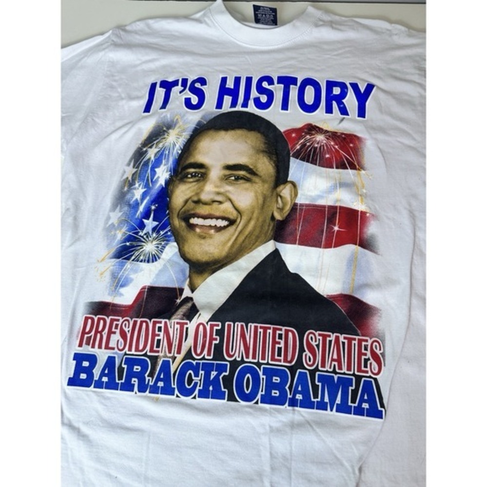 Barack Obama Rap Tee Style President It's History‎ 2008 Logo t-shirt XL KC